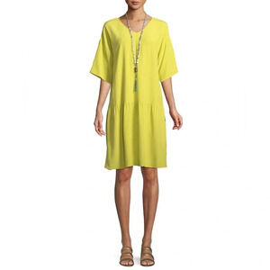 EILEEN FISHER NWOT Petite Drop Waist Tie Back Shirtdress in Yellow